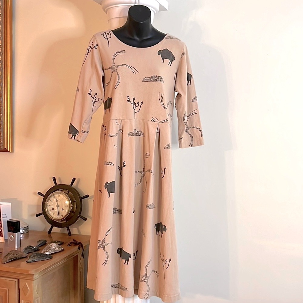 Rare M. Mac Art to Wear Western Lagenlook Buffalo 🦬Print Cotton Casual Dress